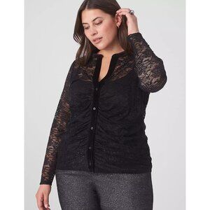 Lane Bryant Top Size 16 Fitted Button Front Ruched Sheer Lace Shirt Whimsigoth